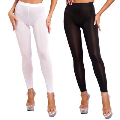 US Sexy Women Mid Waist See-Through Sheer Mesh Pants Tight Trousers Stockings